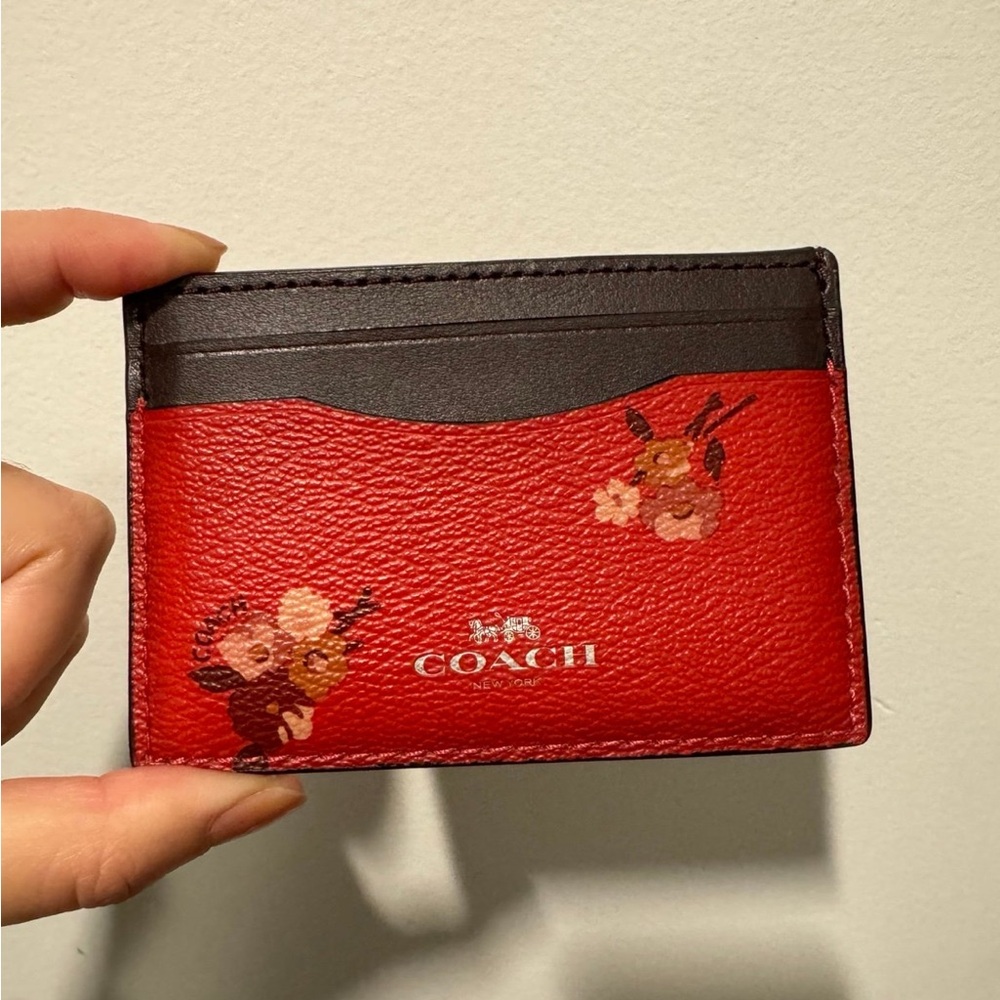 Coach Red and Brown Floral Card Holder